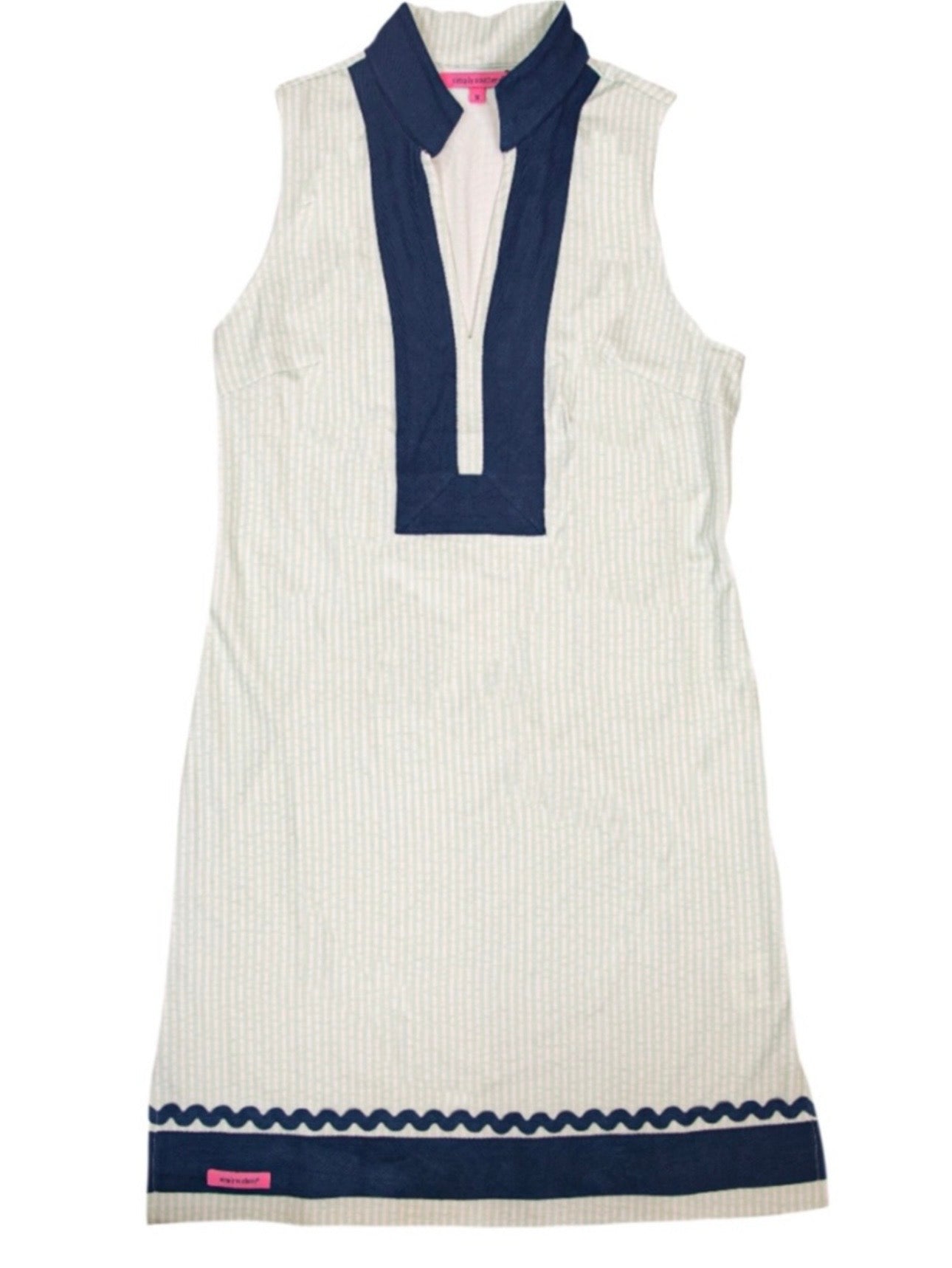 Simply Southern Light Blue & White Shift Dress With Navy Blue Trim