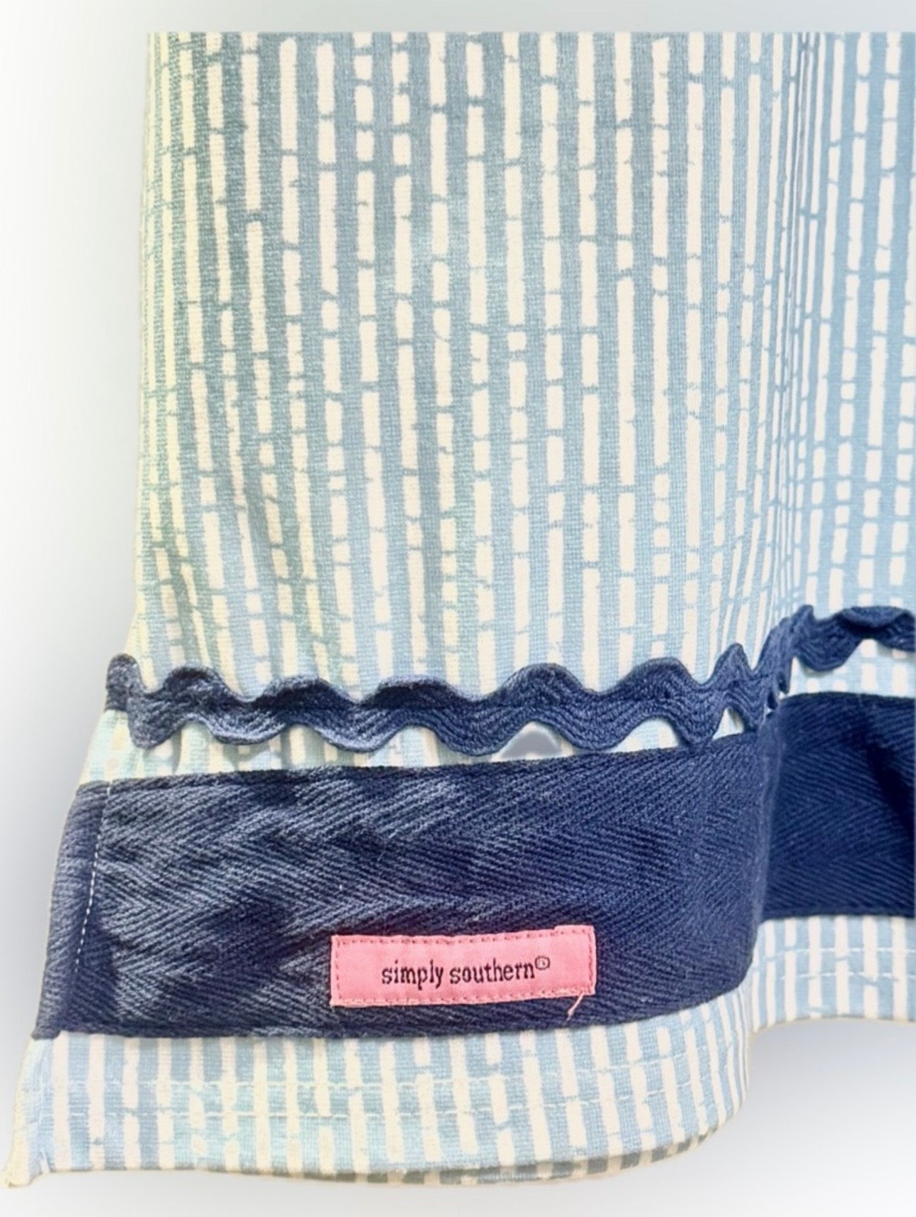 Simply Southern Light Blue & White Shift Dress With Navy Blue Trim