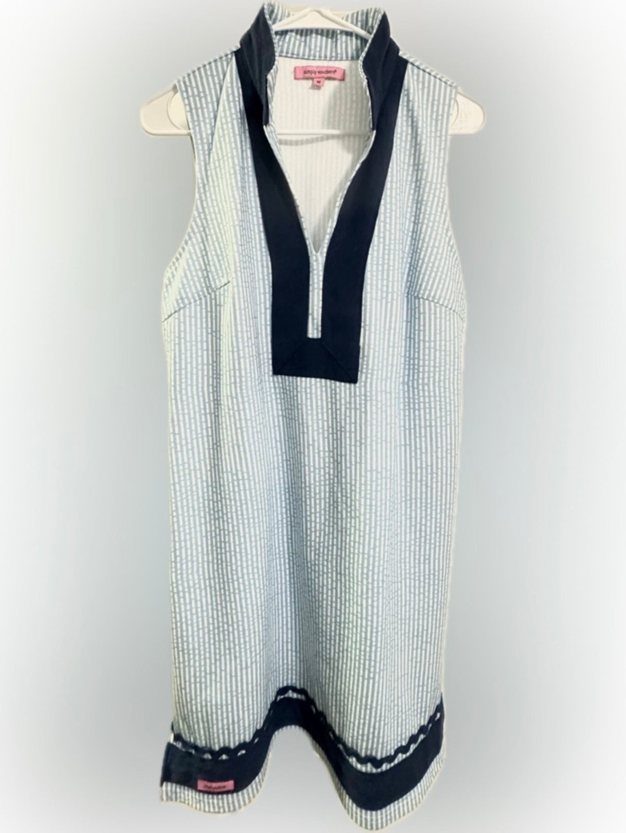 Simply Southern Light Blue & White Shift Dress With Navy Blue Trim