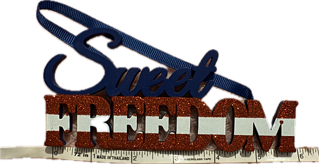 Sweet Freedom Red Glitter, White & Blue Hanging Wall Sign & Floral Flag Accent