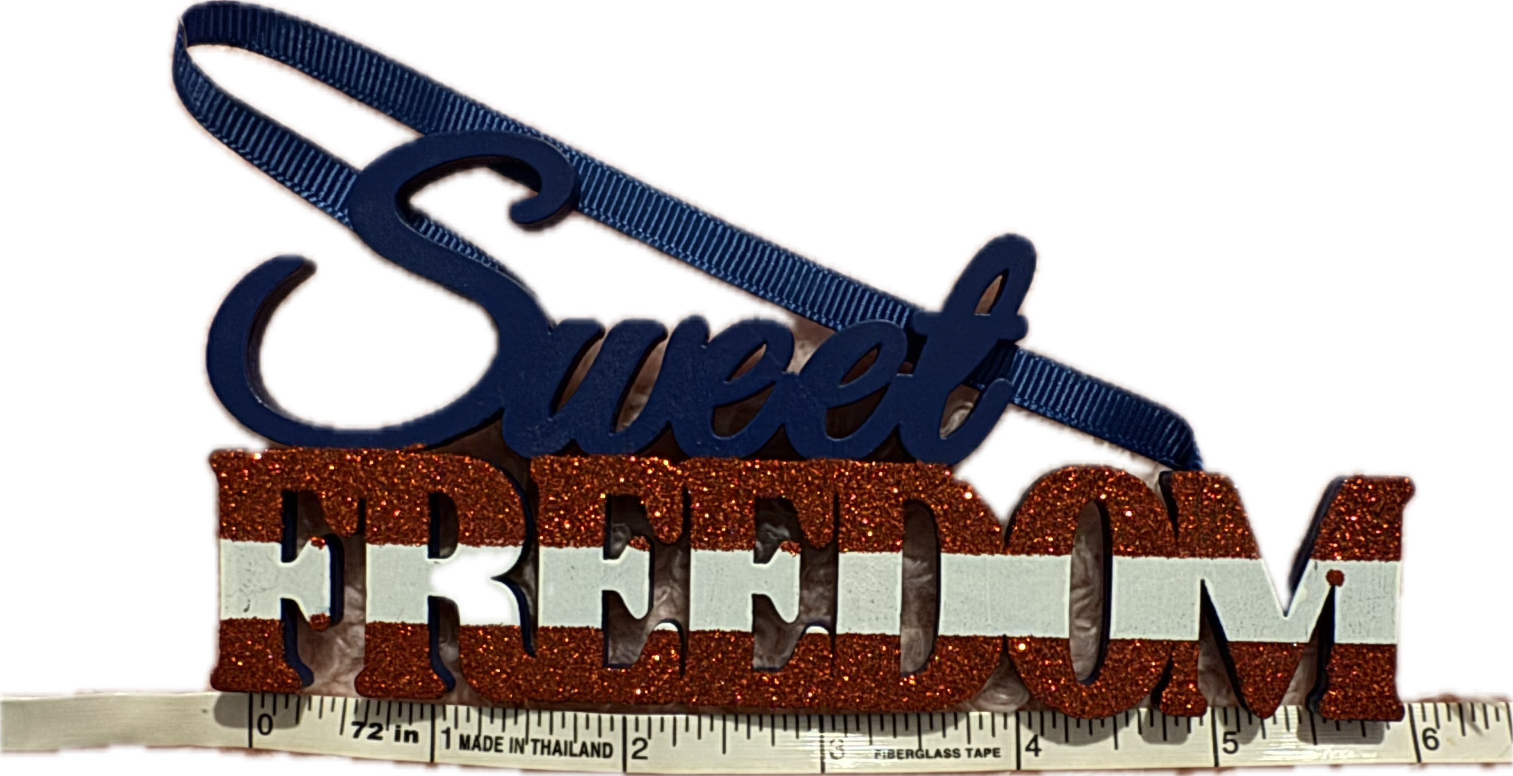 Sweet Freedom Red Glitter, White & Blue Hanging Wall Sign & Floral Flag Accent